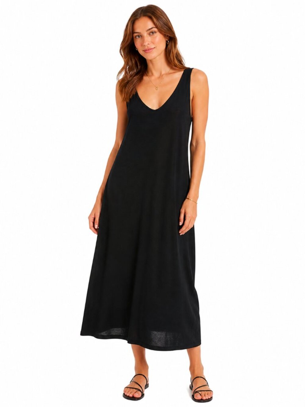 PORTO San Francisco Black 100% Cotton Sleeveless Slip Dress Semi-Sheer S/M